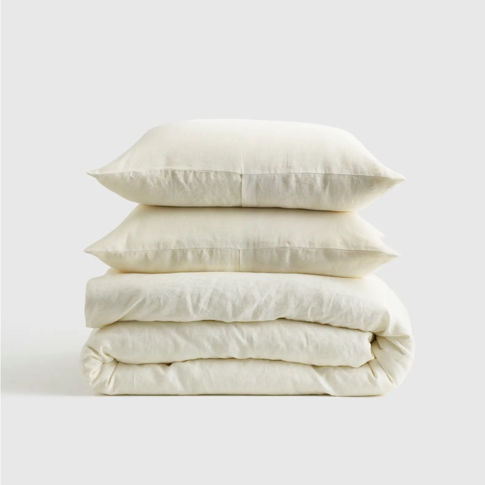 QUINCE European Linen Duvet Cover Set King Cal King Ivory 124